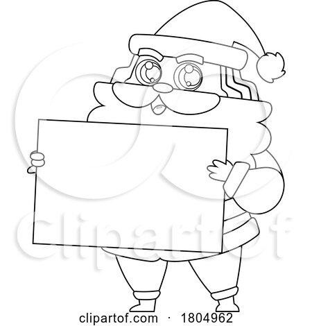 Cartoon Black and White Xmas Santa Claus Holding a Sign by Hit Toon