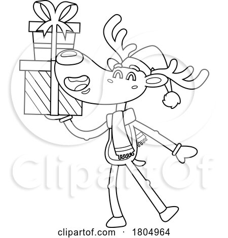 Cartoon Black and White Xmas Reindeer with Gifts by Hit Toon