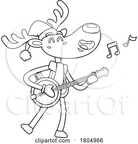 Cartoon Black and White Xmas Reindeer Musician by Hit Toon