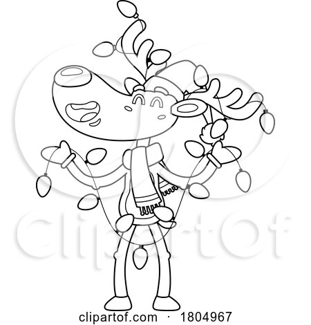 Cartoon Black and White Xmas Reindeer with Christmas Lights by Hit Toon