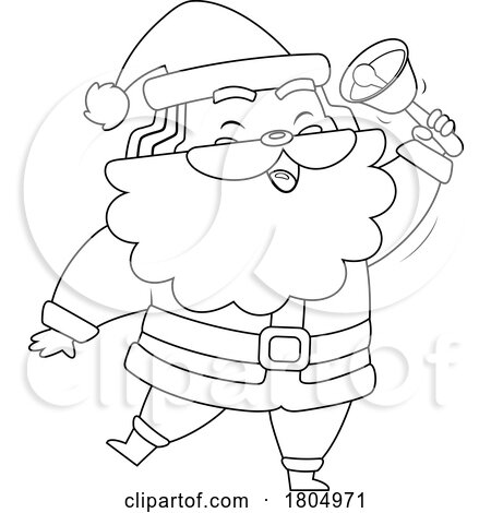 Cartoon Black and White Xmas Santa Claus Ringing a Bell by Hit Toon