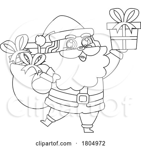 Cartoon Black and White Xmas Santa Claus with Gifts by Hit Toon
