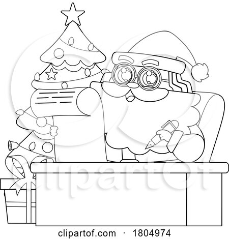 Cartoon Black and White Xmas Santa Claus Writing a List by Hit Toon