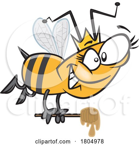 Cartoon Queen Bee Flying with a Dripping Honey Dipper by toonaday