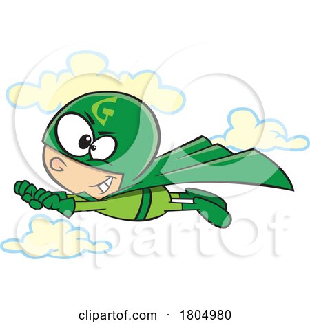 Cartoon Flying Super Boy in a Green Suit by toonaday