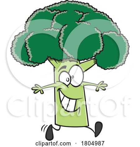 Cartoon Happy Broccoli Taking a Walk by toonaday