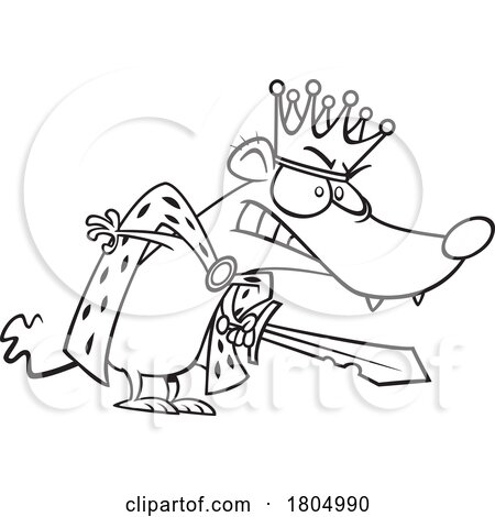 Cartoon Black and White Mouse or Rat King Wielding a Sword by toonaday