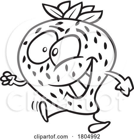 Cartoon Black and White Happy Strawberry Taking a Walk by toonaday