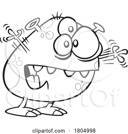 Cartoon Black and White Excited Waving Monster by toonaday