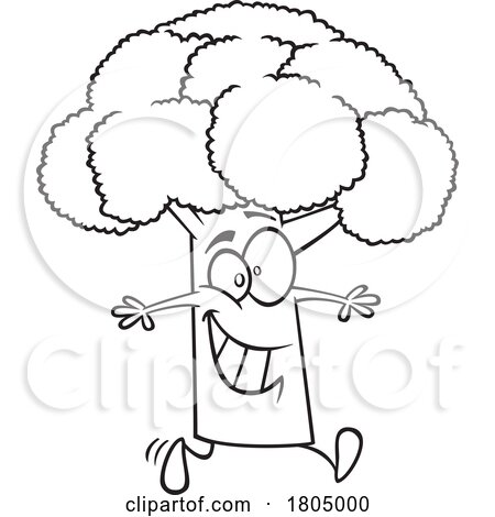 Cartoon Black and White Happy Broccoli Taking a Walk by toonaday