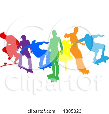 Skateboarder Skateboarding Silhouette People Set by AtStockIllustration