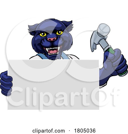 Panther Hammer Cartoon Mascot Handyman Carpenter by AtStockIllustration