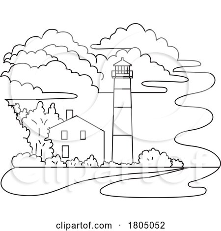 Monomoy Point Light or Lighthouse in Chatham Massachusetts USA Mono Line Art by patrimonio