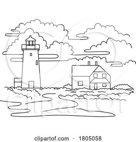 Race Point Light or Lighthouse on Cape Cod Massachusetts USA Mono Line Art by patrimonio