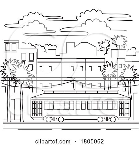 Streetcar or Trolley Car in New Orleans Louisiana Mono Line Art by patrimonio