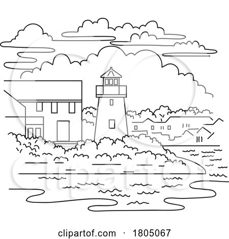 Hyannis Harbor Light or Lewis Bay Lighthouse in Massachusetts USA Mono Line Art by patrimonio