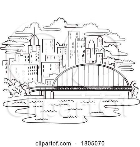 Fort Pitt Bridge on Monongahela River in Pittsburgh Pennsylvania Mono Line Art by patrimonio