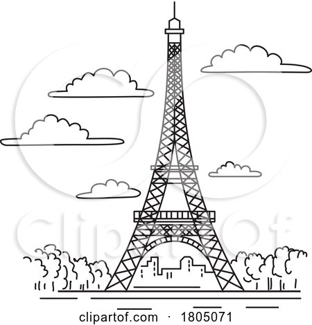 Eiffel Tower or Tour Eiffel on Champ De Mars Paris France Mono Line Art by patrimonio