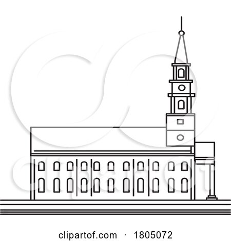 Church with Steeple Side View Mono Line Art by patrimonio