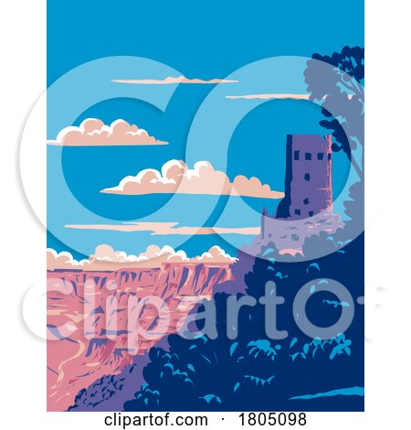 Desert View Watchtower on South Rim of Grand Canyon National Park Arizona WPA Poster Art by patrimonio
