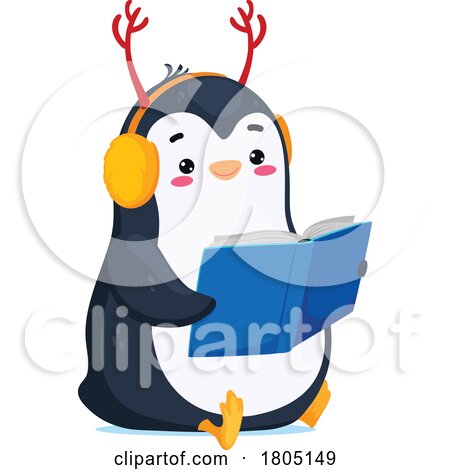 Penguin Wearing Antlers and Reading by Vector Tradition SM