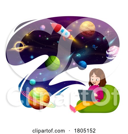Girl Sitting in a Bean Bag and Learning About Outer Space by Vector Tradition SM