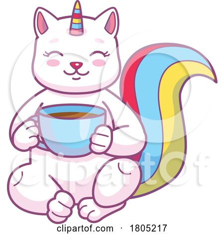 Unicorn Cat Holding a Cup of Coffee or Hot Chocolate by Vector Tradition SM