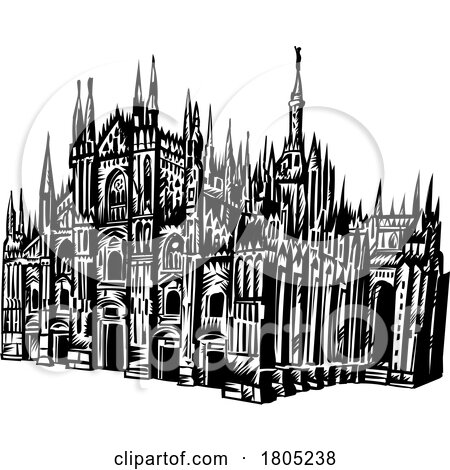 Black and White Sketch of Duomo Cathedral in Milan by Domenico Condello