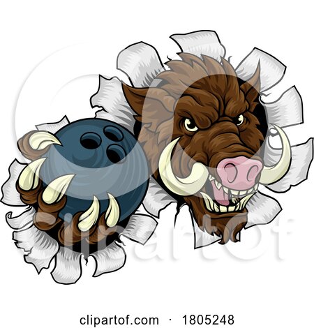 Boar Wild Hog Razorback Warthog Pig Bowling Mascot by AtStockIllustration