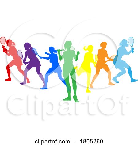 Tennis Women Female Players Silhouettes Concept by AtStockIllustration