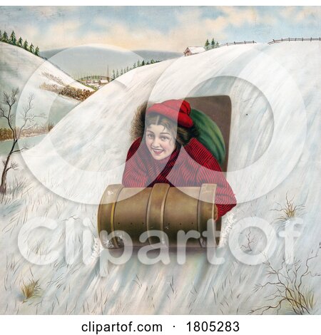 Young Woman Tobogganing down a Hill by JVPD