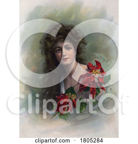 Young Woman with Poinsettia Flowers by JVPD