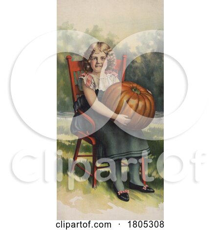 Girl Sitting in a Chair Holding a Pumpkin by JVPD
