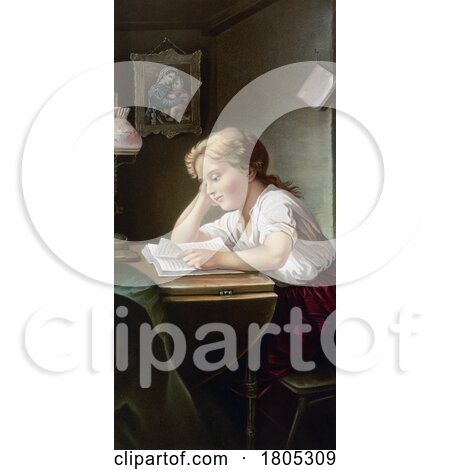 Girl Reading a Book at a Desk by JVPD
