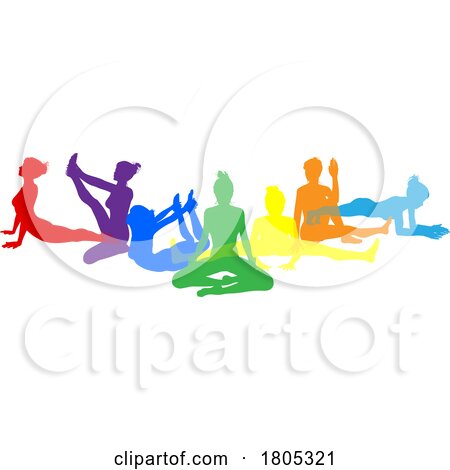 Yoga Pilates Poses Women Silhouettes Concept by AtStockIllustration
