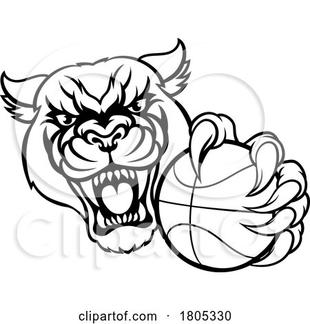 Panther Cougar Jaguar Cat Basketball Ball Mascot by AtStockIllustration