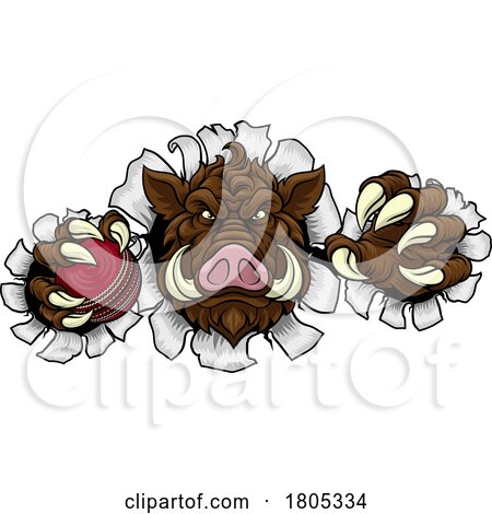Boar Wild Hog Razorback Warthog Pig Cricket Mascot by AtStockIllustration