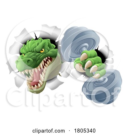 Crocodile Dinosaur Alligator Weight Lifting Mascot by AtStockIllustration