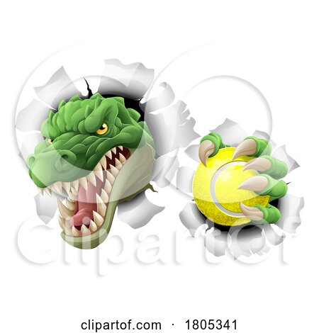 Crocodile Dinosaur Alligator Tennis Sports Mascot by AtStockIllustration