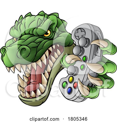 Crocodile Dinosaur Alligator Gamer Gaming Mascot by AtStockIllustration