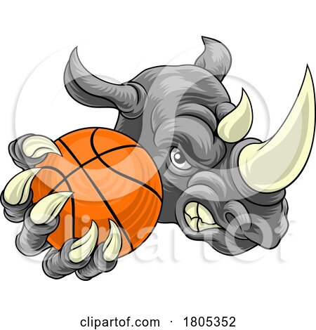 Rhino Rhinoceros Basketball Cartoon Sports Mascot by AtStockIllustration