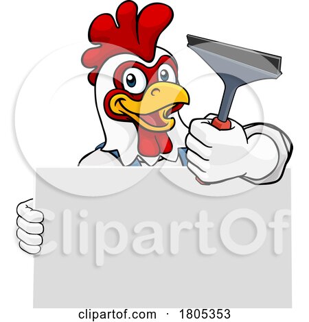 Window Cleaner Chicken Rooster Car Wash Mascot by AtStockIllustration