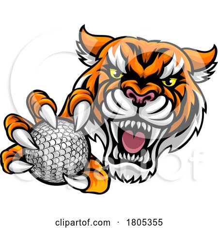 Tiger Cat Animal Sports Golf Ball Mascot by AtStockIllustration
