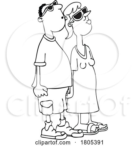 Cartoon Black and White Couple Watching an Eclipse by djart
