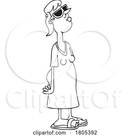 Cartoon Black and White Woman Watching an Eclipse by djart