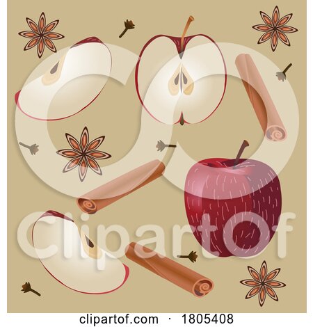 Background Pattern of Apples and Cinnamon by Vitmary Rodriguez
