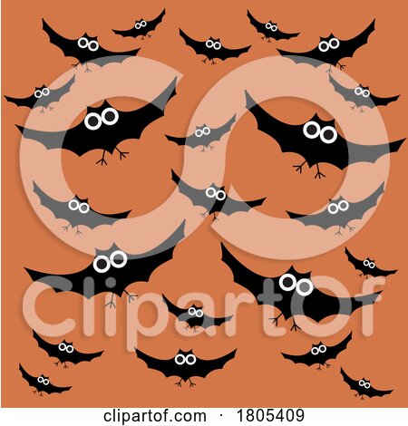 Background Pattern of Flying Halloween Bats on Orange by Vitmary Rodriguez