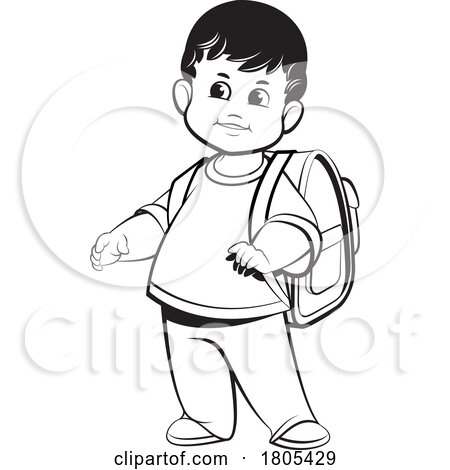 Black and White School Boy with a Backpack by Lal Perera