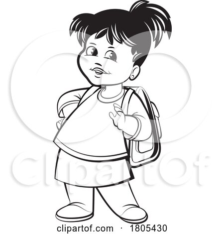 Black and White School Girl with a Backpack by Lal Perera