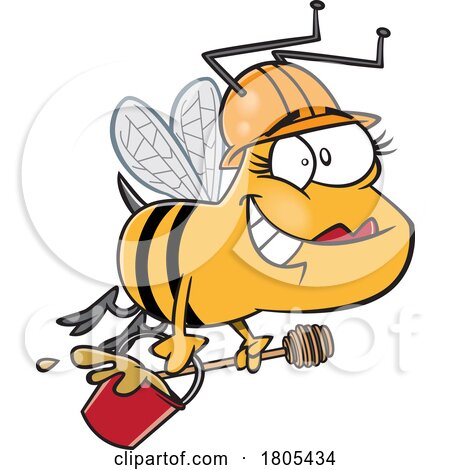 Cartoon Happy Female Worker Bee Flying with a Pail of Honey by toonaday